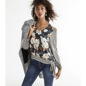 CAbi Black and White Floral Blouse